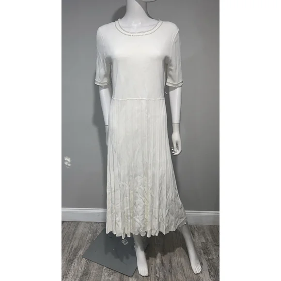 Elie Tahari White Robin Pearl Embellished Midi Sweater Dress Size Large - Picture 7 of 13